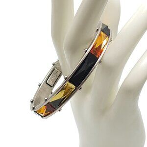 Jessica Simpson Silver Tone Bangle Bracelet Acrylic Rhinestone Accents